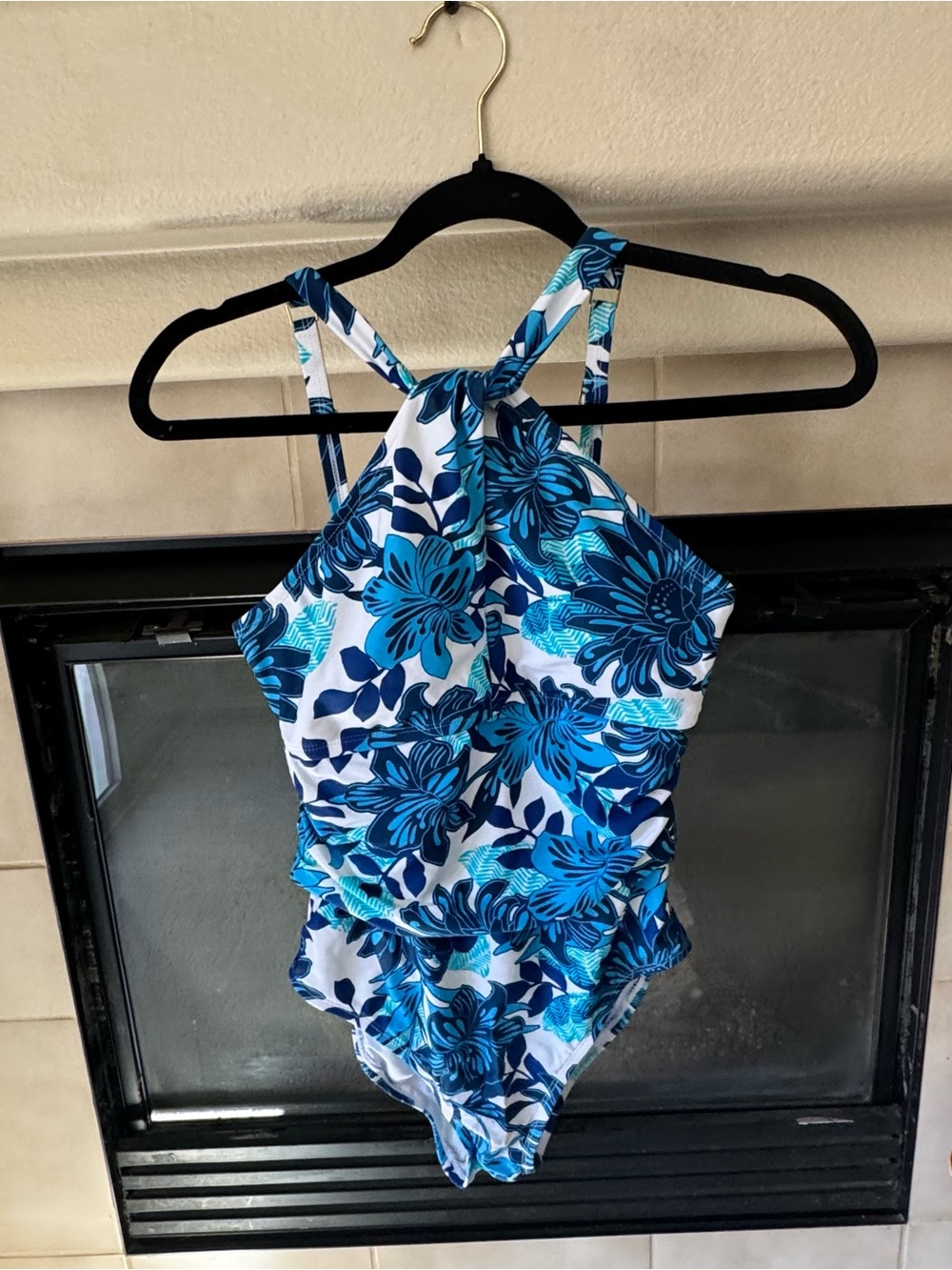 Bleu Rod Beattie Blue Floral Halter One-Piece Swimsuit